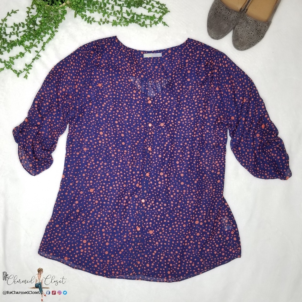 Zucca | blue orange semi sheer button up blouse